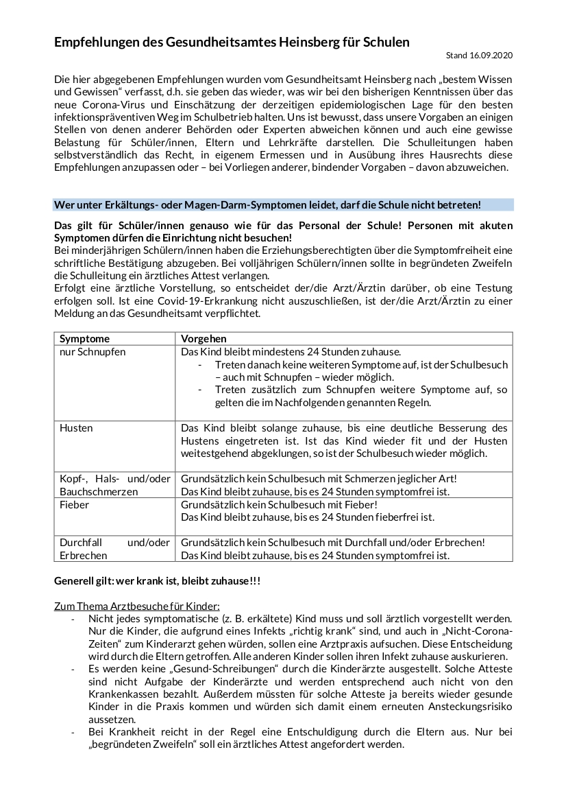 Corona 1-4 Infoblatt Schulen 16.09.2020 neutral