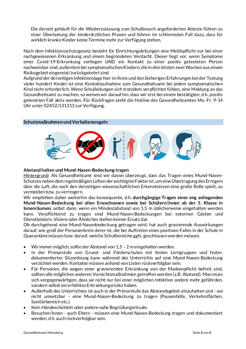 Empfehlungen Des Gesundheitsamtes Heinsberg Fur Schulen Rurtal Schule Des Kreises Heinsberg