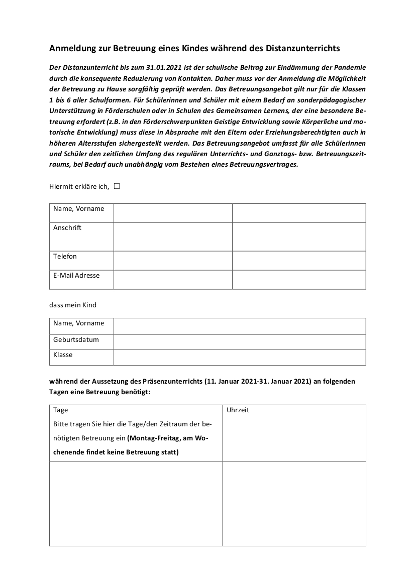 Anlage Anmeldung Betreuung bis zum 31. Januar 2021 1-2